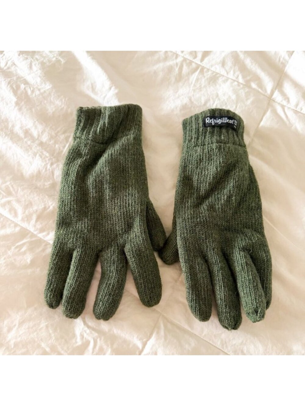 RefrigiWear Olive Green Knit Winter Work Gloves XL Insulated Cold Weather